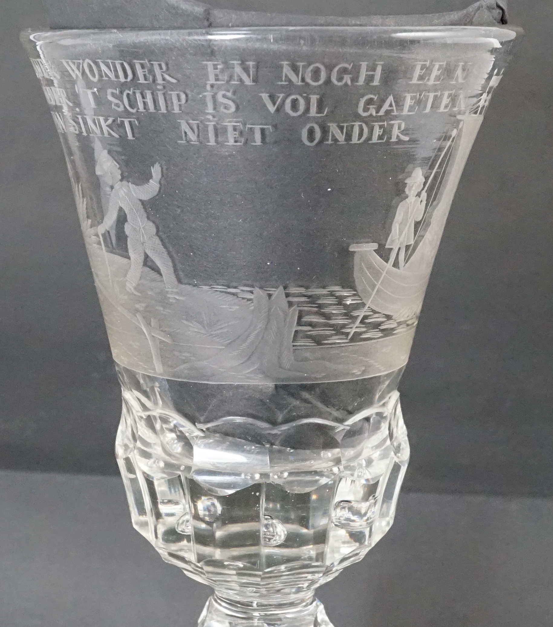 A Dutch engraved glass goblet, 18th century